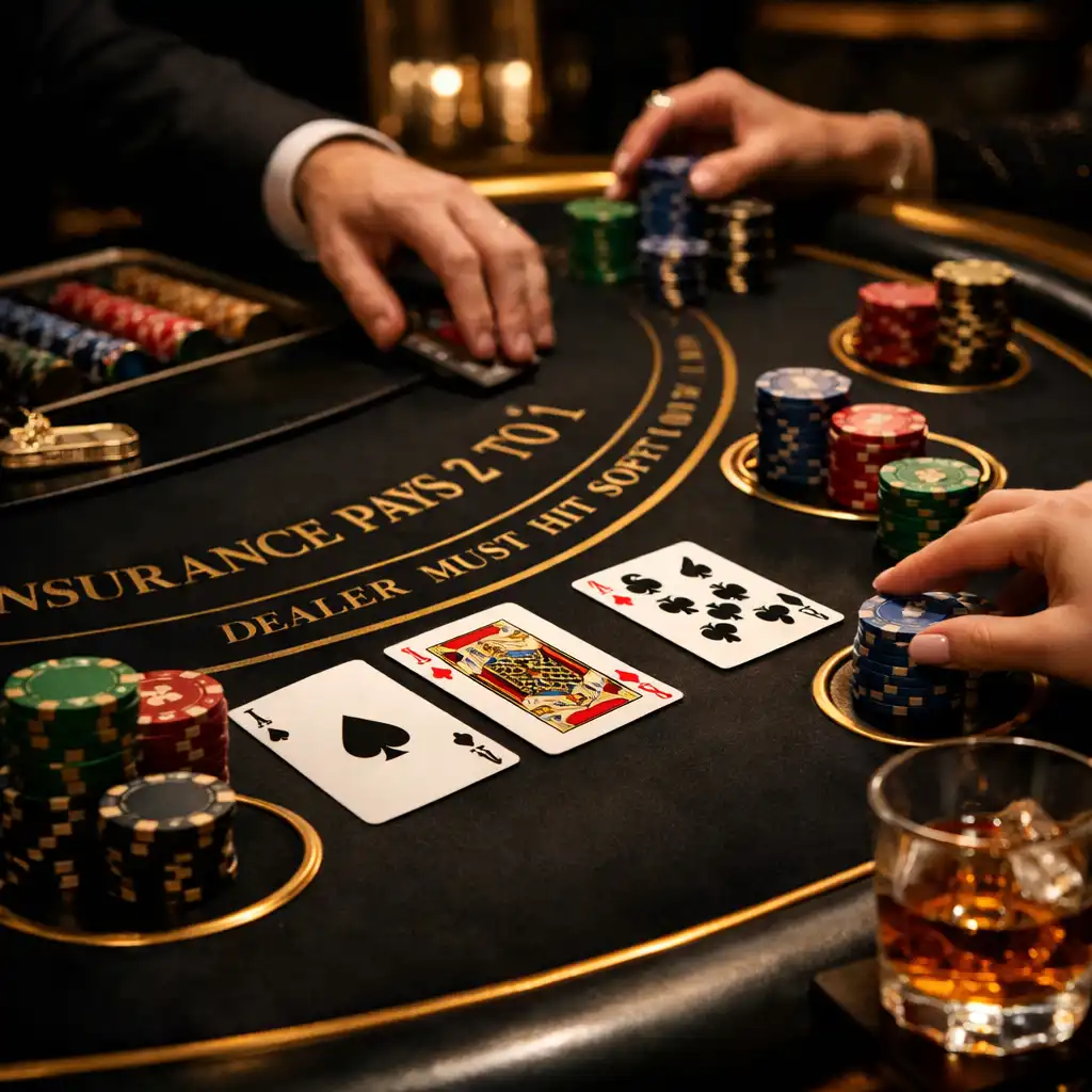 Stół do blackjacka z żetonami przygotowany na event GEO-BER