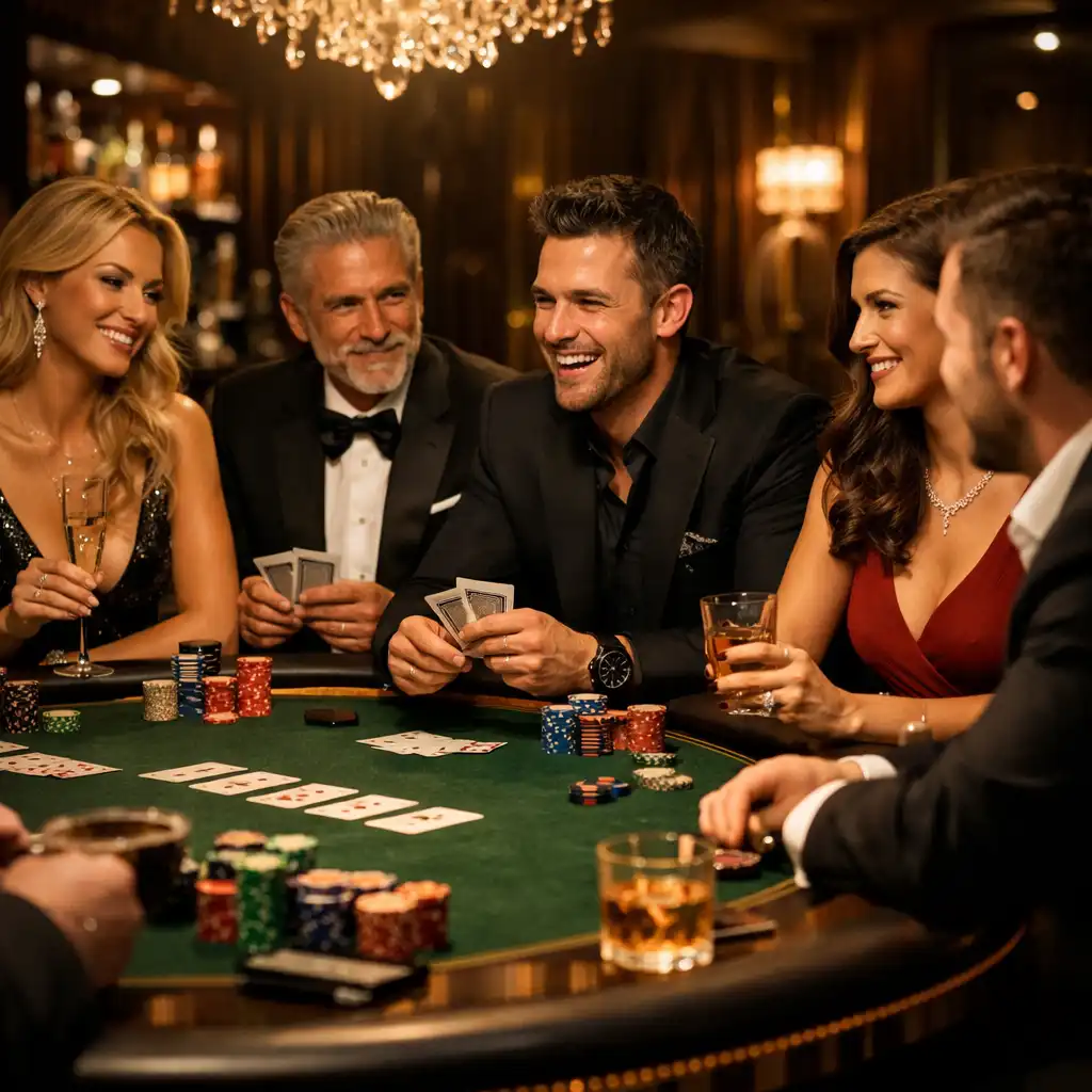 Grupa VIP biorąca udział w wieczorze pokerowym GEO-BER